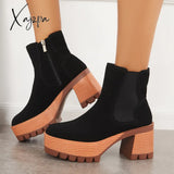 Xajzpa - Platform Chunky Heel Chelsea Ankle Boots Elastic Lug Sole Booties