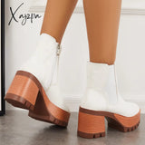 Xajzpa - Platform Chunky Heel Chelsea Ankle Boots Elastic Lug Sole Booties