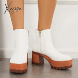 Xajzpa - Platform Chunky Heel Chelsea Ankle Boots Elastic Lug Sole Booties