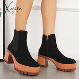 Xajzpa - Platform Chunky Heel Chelsea Ankle Boots Elastic Lug Sole Booties