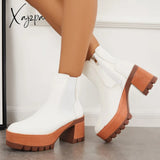 Xajzpa - Platform Chunky Heel Chelsea Ankle Boots Elastic Lug Sole Booties