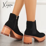 Xajzpa - Platform Chunky Heel Chelsea Ankle Boots Elastic Lug Sole Booties