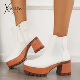 Xajzpa - Platform Chunky Heel Chelsea Ankle Boots Elastic Lug Sole Booties