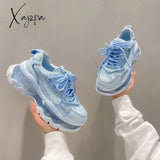 Xajzpa - Platform Shoes Women Sneaker Leather Daddy Chunky Sneakers Sports Casual Lace-Up Zapatos