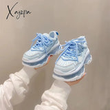 Xajzpa - Platform Shoes Women Sneaker Leather Daddy Chunky Sneakers Sports Casual Lace-Up Zapatos