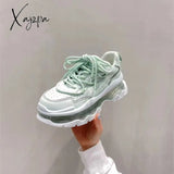 Xajzpa - Platform Shoes Women Sneaker Leather Daddy Chunky Sneakers Sports Casual Lace-Up Zapatos