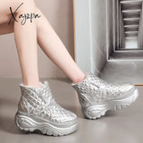 Xajzpa - Platform Sneakers Winter Warm Shoes Women Snow Boots New Female Causal White Ankle