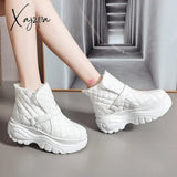 Xajzpa - Platform Sneakers Winter Warm Shoes Women Snow Boots New Female Causal White Ankle