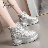 Xajzpa - Platform Sneakers Winter Warm Shoes Women Snow Boots New Female Causal White Ankle