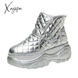 Xajzpa - Platform Sneakers Winter Warm Shoes Women Snow Boots New Female Causal White Ankle Silver