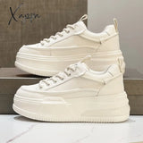 Xajzpa - Platform White Sneakers For Women 2023 Spring Autumn Genuine Leather Sports Shoes Fashion