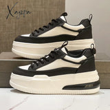 Xajzpa - Platform White Sneakers For Women 2023 Spring Autumn Genuine Leather Sports Shoes Fashion