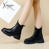 Xajzpa - Platform Women Boots Fashion Soft Women’s Ankle Anti-Slip Leather Female Martin Round