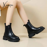 Xajzpa - Platform Women Boots Fashion Soft Women’s Ankle Anti-Slip Leather Female Martin Round