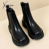 Xajzpa - Platform Women Boots Fashion Soft Women’s Ankle Anti-Slip Leather Female Martin Round