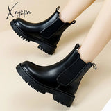 Xajzpa - Platform Women Boots Fashion Soft Women’s Ankle Anti-Slip Leather Female Martin Round