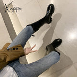 Xajzpa - Platform Women Long Boots Pu Leather Ladies Zipper Knight Thick Sole Flats Shoes Fashion