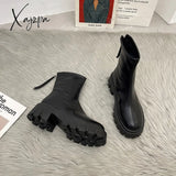 Xajzpa - Platform Women Long Boots Pu Leather Ladies Zipper Knight Thick Sole Flats Shoes Fashion