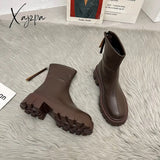 Xajzpa - Platform Women Long Boots Pu Leather Ladies Zipper Knight Thick Sole Flats Shoes Fashion