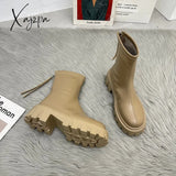 Xajzpa - Platform Women Long Boots PU Leather Ladies Zipper Knight Thick Sole Flats Shoes Fashion Winter High Heel Knee-high Boots