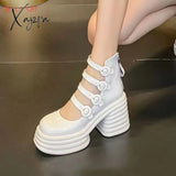 Xajzpa - Platform Women Shoes 2023 Summer New Round Toe Thick Heeled Women’s High Heels White