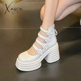 Xajzpa - Platform Women Shoes 2023 Summer New Round Toe Thick Heeled Women’s High Heels White