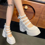 Xajzpa - Platform Women Shoes 2023 Summer New Round Toe Thick Heeled Women's High Heels White Mary Jane Shoes Simple High Heeled Sandals