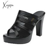 Xajzpa - Plus Size 32-43 Block Heel Platform Shoes Women Slippers Summer Open Head High Heels