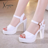 Xajzpa - Plus Size 32 43 Block Heels Platform Sandals Women Summer Shoes Catwalk Patent Leather