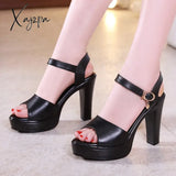 Xajzpa - Plus Size 32 43 Block Heels Platform Sandals Women Summer Shoes Catwalk Patent Leather