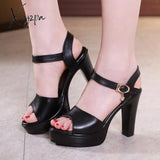 Xajzpa - Plus Size 32 43 Block Heels Platform Sandals Women Summer Shoes Catwalk Patent Leather