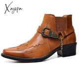 Xajzpa - Plus Size 38-48 Autumn Winter Men’s Short Boots Fashion Personality Belt Buckle Thick