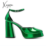 Xajzpa - Plus Size 43 Fashion Patent Leather Women’s Shoes Thick High Heel Platform Shallow Mouth