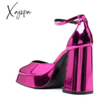 Xajzpa - Plus Size 43 Fashion Patent Leather Women’s Shoes Thick High Heel Platform Shallow Mouth