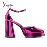 Xajzpa - Plus Size 43 Fashion Patent Leather Women’s Shoes Thick High Heel Platform Shallow Mouth