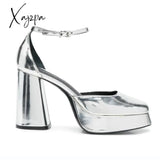 Xajzpa - Plus Size 43 Fashion Patent Leather Women’s Shoes Thick High Heel Platform Shallow Mouth