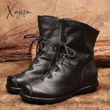 Xajzpa - Plus Size Genuine Leather Women Boots Autumn Winter Fashion Pleated Ankle Warm Soft