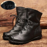 Xajzpa - Plus Size Genuine Leather Women Boots Autumn Winter Fashion Pleated Ankle Warm Soft