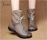 Xajzpa - Plus Size Genuine Leather Women Boots Autumn Winter Fashion Pleated Ankle Warm Soft