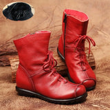 Xajzpa - Plus Size Genuine Leather Women Boots Autumn Winter Fashion Pleated Ankle Warm Soft