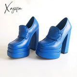 Xajzpa - Plus Size Super High Heel Platform Shoes Blue / 4