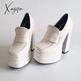 Xajzpa - Plus Size Super High Heel Platform Shoes White / 4