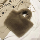 Xajzpa - Plush Tote Bags Chain Women Soft Fluffy New Winter For Furry Luxury Handbag Fur Shoulders