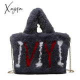 Xajzpa - Plush Tote Bags Chain Women Soft Fluffy New Winter For Furry Luxury Handbag Fur Shoulders