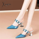 Xajzpa - Pointed Designer Slides Fashion Rhinestones Non-Slip Women Slippers Elegant High Heel