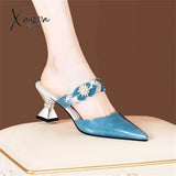 Xajzpa - Pointed Designer Slides Fashion Rhinestones Non-Slip Women Slippers Elegant High Heel