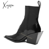 Xajzpa - Pointed Toe Black Wedge Chelsea Boots Chunky Patent Leather Elastic Versatile Silver