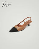 Xajzpa - Pointed Toe Colorblock Slingback Heels Pumps