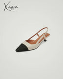 Xajzpa - Pointed Toe Colorblock Slingback Heels Pumps