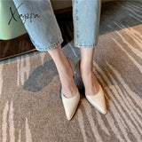 Xajzpa - Pointed Toe Shoes Woman Shallow Fashion Newest Genuine Leather High Heels Pumps For Women